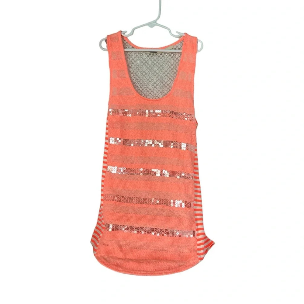 Miss Me Medium Sequence‎ Bright Pink and White Striped Tunic Tank Top
